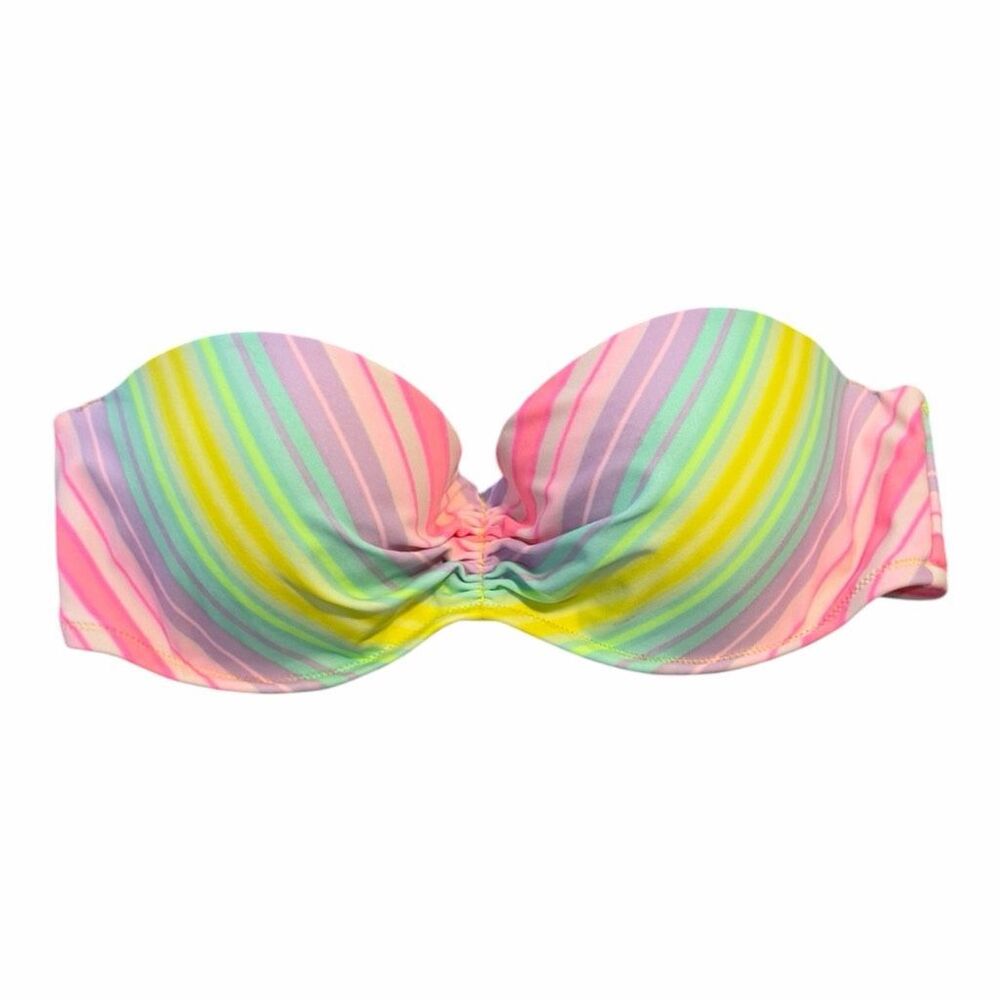 VICTORIA’S SECRET Women’s Multicolor Rainbow Stripe Bandeau Bikini Top Size 34C